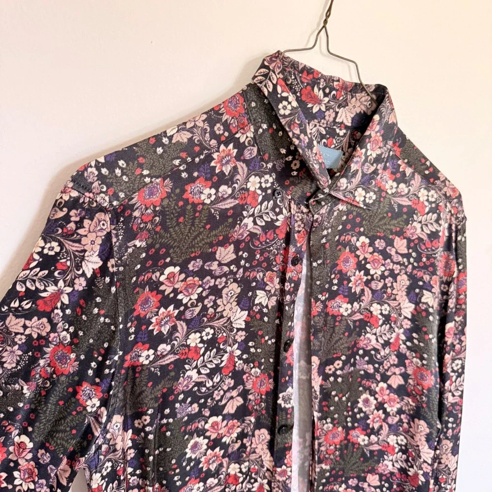 Zara Man Floral Viscose Satin Button‎ Down Shirt Relaxed Fit Long Sleeve Medium